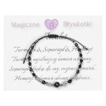 Bransoletka celebrytka czarny TURMALIN SZMARAGD HEMATYT ochrona i optymizm